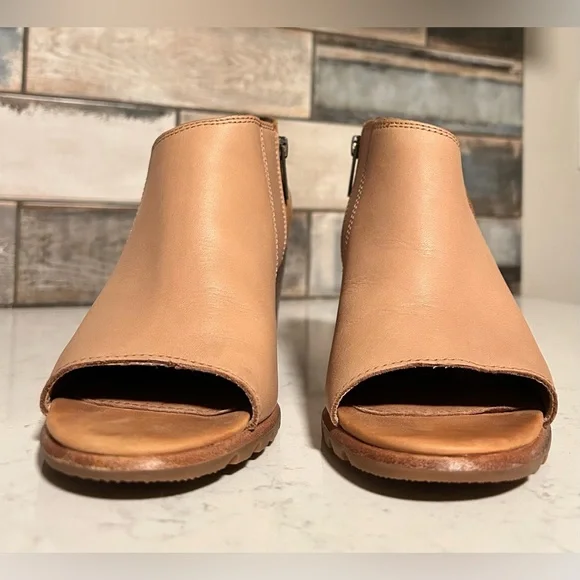 Sorel Nadia Leather Peep Toe Block Heel Ankle Bootie Sandals - Picture 12 of 13